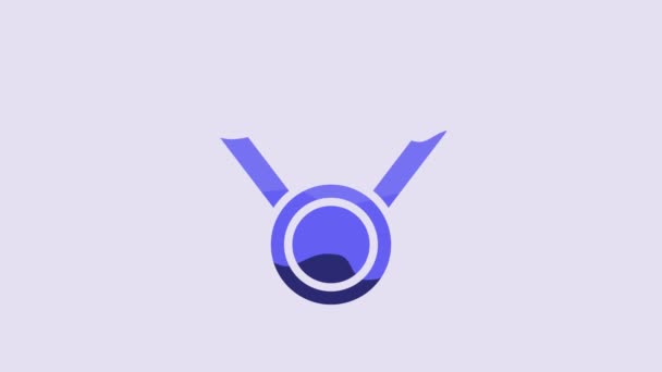 紫色の背景に隔離されたブルーメダルアイコン 勝者のシンボル 4Kビデオモーショングラフィックアニメーション — ストック動画