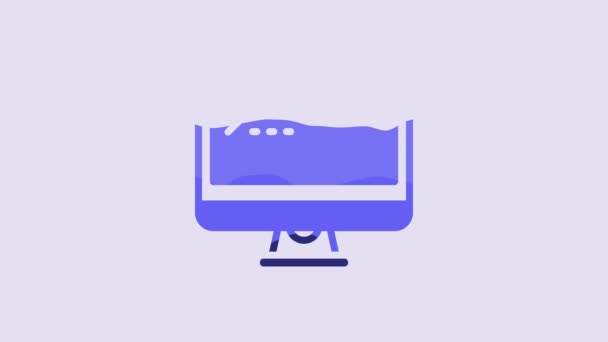 Ícone Tela Monitor Computador Azul Isolado Fundo Roxo Dispositivo Electrónico — Vídeo de Stock