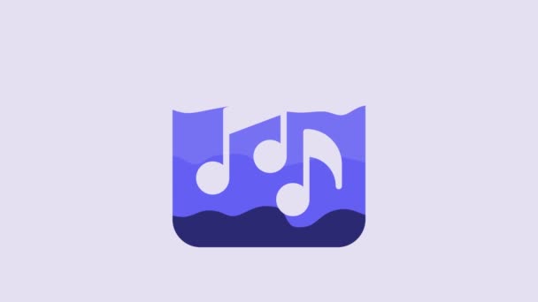 Blue Music Note Tone Icon Isolated Purple Background Video Motion — Stockvideo