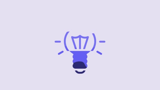 Голубая Лампочка Иконкой Идеи Выделенной Фиолетовом Фоне Символ Энергии Идеи — стоковое видео