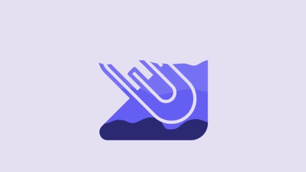 Icono Clip Papel Azul Aislado Sobre Fondo Púrpura Animación Gráfica — Vídeos de Stock