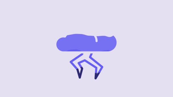 Blue Storm Icon Isolated Purple Background Cloud Lightning Sign Weather — Stockvideo