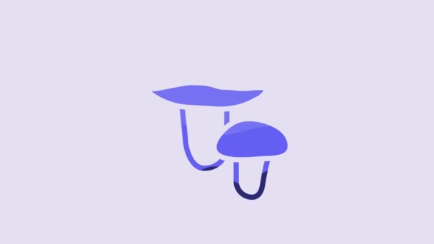 Icône Champignon Bleu Isolé Sur Fond Violet Animation Graphique Mouvement — Video