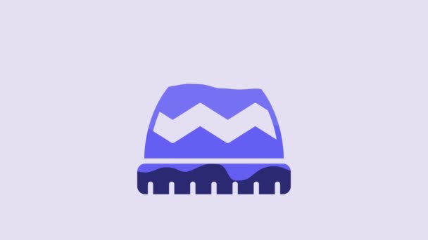 Sombrero Azul Invierno Icono Aislado Sobre Fondo Púrpura Animación Gráfica — Vídeos de Stock