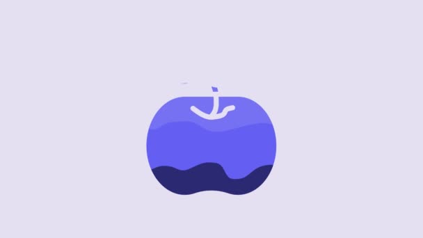 Icono Manzana Azul Aislado Sobre Fondo Púrpura Exceso Peso Menú — Vídeo de stock