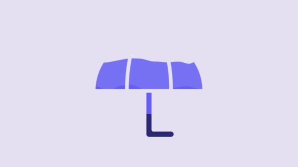 Иконка Синий Зонтик Выделена Фиолетовом Фоне Концепция Страхования Водонепроницаемый Значок — стоковое видео