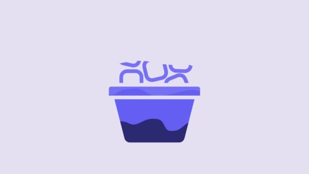 蓝色冰桶充满冰块图标隔离在紫色背景 4K视频运动图形动画 — 图库视频影像