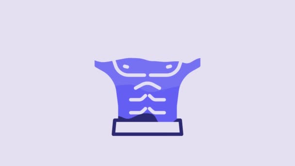 Culturista Azul Mostrando Sus Músculos Icono Aislado Sobre Fondo Púrpura — Vídeos de Stock