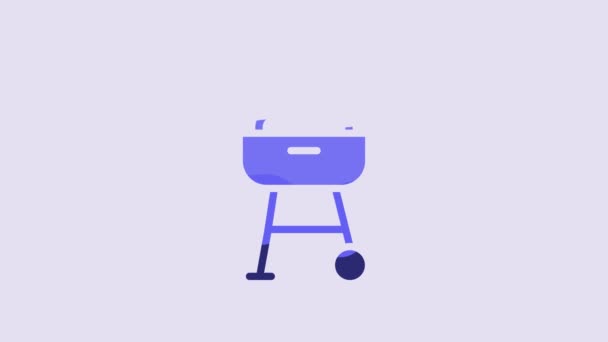 Barbecue Icona Blu Isolato Sfondo Viola Barbecue Party Animazione Grafica — Video Stock
