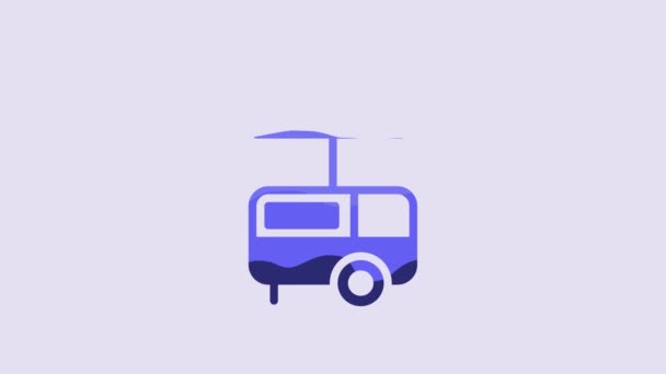 Blue Fast Street Food Cart Awning Icon Isolated Purple Background — Vídeos de Stock