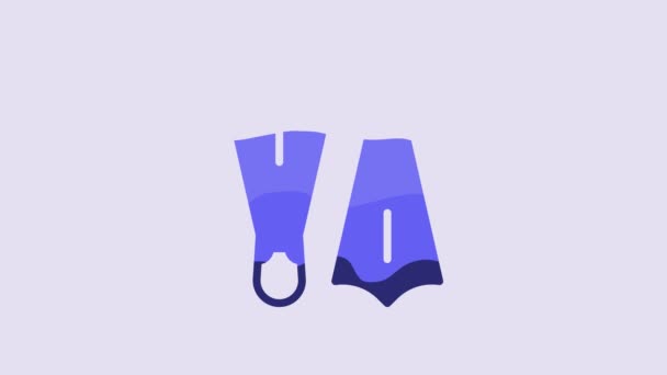 Blue Rubber Flippers Swimming Icon Isolated Purple Background Diving Equipment — Stock video