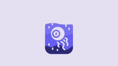 Blue Eye in a jar icon isolated on purple background. Happy Halloween party. 4K Video motion graphic animation.