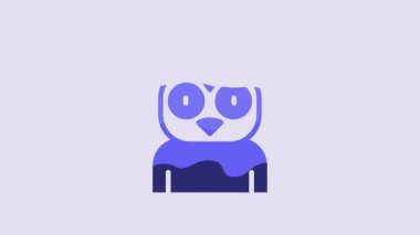 Blue Owl bird icon isolated on purple background. Animal symbol. 4K Video motion graphic animation.