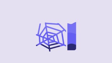 Blue Spider web icon isolated on purple background. Cobweb sign. Happy Halloween party. 4K Video motion graphic animation.