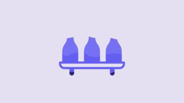Blue Bottle of wine icon isolated on purple background. Wine varieties. 4K Video motion graphic animation.