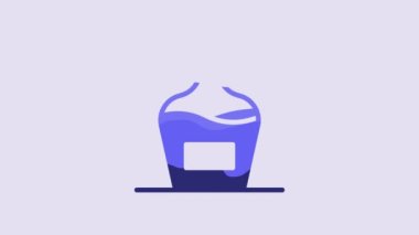 Blue Old bottle of wine icon isolated on purple background. Bottle of homemade wine. 4K Video motion graphic animation.