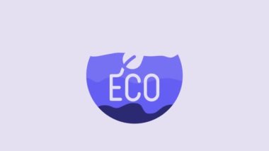 Blue Leaf Eco symbol icon isolated on purple background. Banner, label, tag, logo, sticker for eco green. 4K Video motion graphic animation.