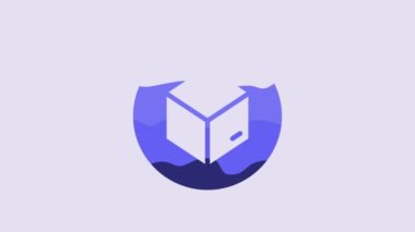 Blue Carton cardboard box icon isolated on purple background. Box, package, parcel sign. Delivery and packaging. 4K Video motion graphic animation.