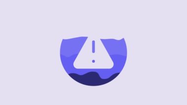 Blue Exclamation mark in triangle icon isolated on purple background. Hazard warning sign, careful, attention, danger warning important. 4K Video motion graphic animation.