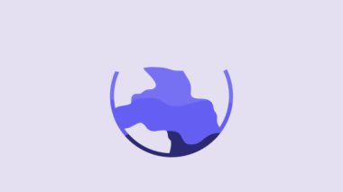 Blue Worldwide icon isolated on purple background. Pin on globe. 4K Video motion graphic animation.