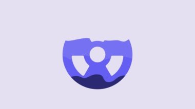Blue Radioactive icon isolated on purple background. Radioactive toxic symbol. Radiation Hazard sign. 4K Video motion graphic animation.