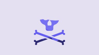 Blue Bones and skull as a sign of toxicity warning icon isolated on purple background. 4K Video motion graphic animation.