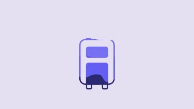 Blue Suitcase for travel icon isolated on purple background. Traveling baggage sign. Travel luggage icon. 4K Video motion graphic animation.