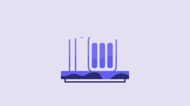 Blue Scale with suitcase icon isolated on purple background. Logistic and delivery. Weight of delivery package on a scale. 4K Video motion graphic animation.
