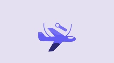 Blue Flight time icon isolated on purple background. 4K Video motion graphic animation.