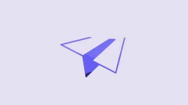 Blue Paper airplane icon isolated on purple background. 4K Video motion graphic animation.