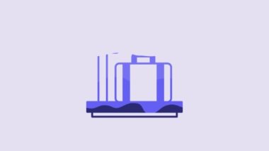 Blue Scale with suitcase icon isolated on purple background. Logistic and delivery. Weight of delivery package on a scale. 4K Video motion graphic animation.