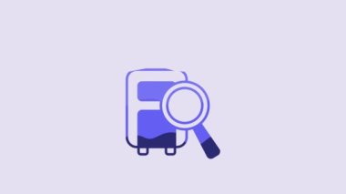 Blue Airline service of finding lost baggage icon isolated on purple background. Search luggage. 4K Video motion graphic animation.