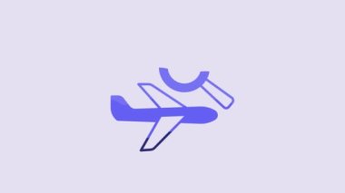 Blue Airplane search icon isolated on purple background. 4K Video motion graphic animation.