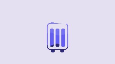 Blue Suitcase for travel icon isolated on purple background. Traveling baggage sign. Travel luggage icon. 4K Video motion graphic animation.