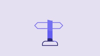 Blue Road traffic sign. Signpost icon isolated on purple background. Pointer symbol. Isolated street information sign. Direction sign. 4K Video motion graphic animation.