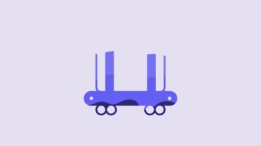 Blue Airport conveyor belt with passenger luggage, suitcase, bag, baggage icon isolated on purple background. 4K Video motion graphic animation.