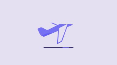 Blue Plane takeoff icon isolated on purple background. Airplane transport symbol. 4K Video motion graphic animation.