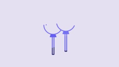 Blue Balloons with ribbon icon isolated on purple background. 4K Video motion graphic animation.