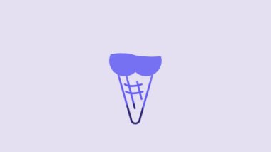 Blue Ice cream in waffle cone icon isolated on purple background. Sweet symbol. 4K Video motion graphic animation.