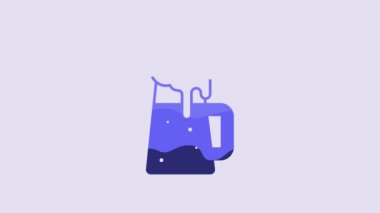 Blue Wooden beer mug icon isolated on purple background. 4K Video motion graphic animation.
