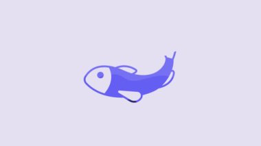 Blue Dried fish icon isolated on purple background. 4K Video motion graphic animation.