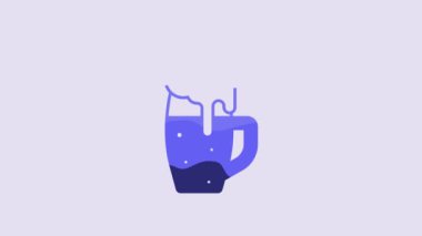 Blue Glass of beer icon isolated on purple background. 4K Video motion graphic animation.