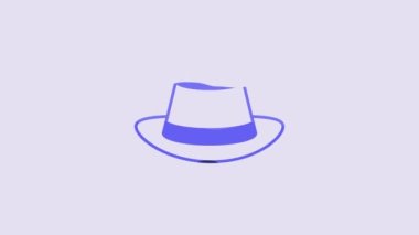 Blue Oktoberfest hat icon isolated on purple background. Hunter hat with feather. German hat. 4K Video motion graphic animation.