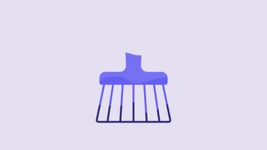 Blue Handle broom icon isolated on purple background. Cleaning service concept. 4K Video motion graphic animation.