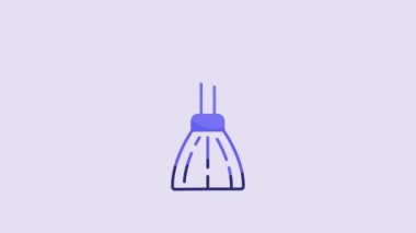 Blue Handle broom icon isolated on purple background. Cleaning service concept. 4K Video motion graphic animation.