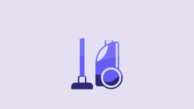 Blue Vacuum cleaner icon isolated on purple background. 4K Video motion graphic animation.