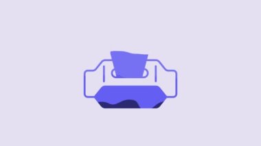 Blue Wet wipe pack icon isolated on purple background. 4K Video motion graphic animation.