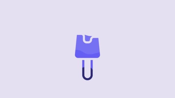 蓝色的冰激凌图标孤立在紫色的背景上 甜蜜的象征 4K视频运动图形动画 — 图库视频影像
