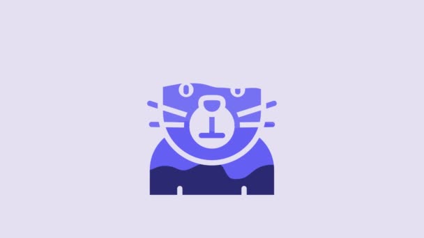 Icono Gato Azul Aislado Sobre Fondo Púrpura Símbolo Animal Feliz — Vídeos de Stock