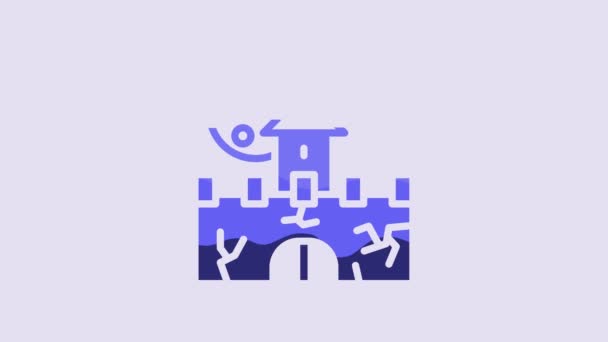 Blue Castle Icon Isolated Purple Background Medieval Fortress Tower Protection — Stock Video